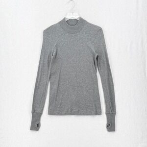 ENZA COSTA Cashmere Long Sleeve Cuffed Mock Neck top Women Small Gray Luxury NEW